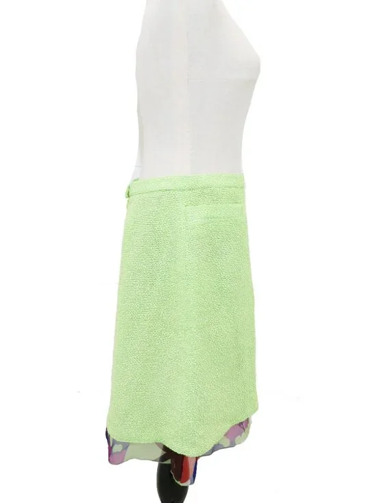 CHANEL Vintage 2000 Spring Lime Green Print Chiffon Trim Skirt Jacket Set 38 40 - Picture 10 of 16